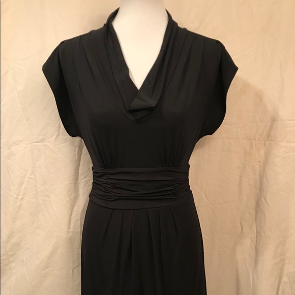 BCBGMaxAzria Black Ruched Waist, Cowl Neck Dress - Picture 2 of 11